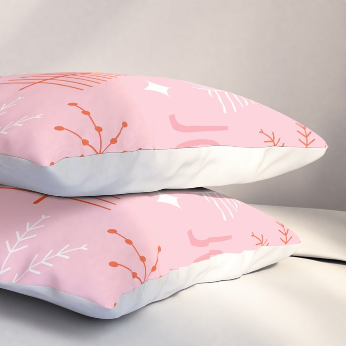 Mid-Century Christmas Peace Love Joy Pattern Pink Pillow Sham Gallery Image 3