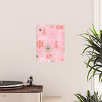 Mid-Century Christmas Peace Love Joy Pattern Pink Poster Gallery Image 2