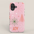 Mid-Century Christmas Peace Love Joy Pattern Pink iPhone Case Gallery Image 1