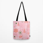 Mid-Century Christmas Peace Love Joy Pattern Pink Tote Bag Gallery Image 2