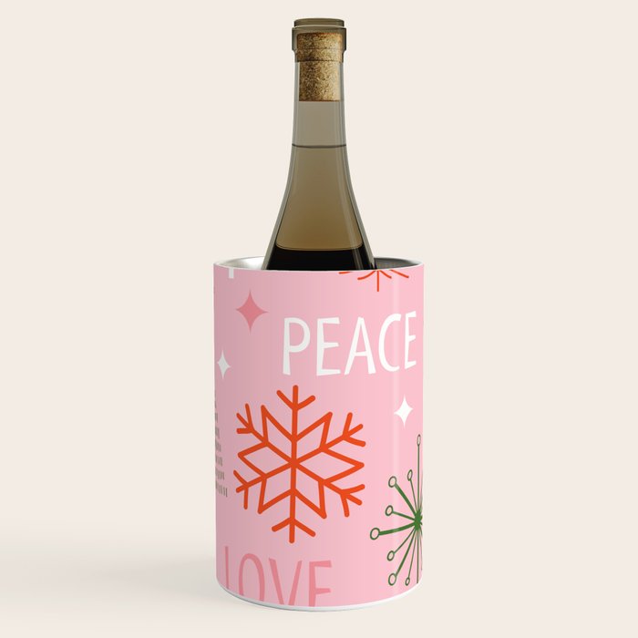 Mid-Century Christmas Peace Love Joy Pattern Pink Wine Chiller Gallery Image 2