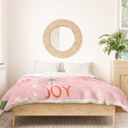 Mid-Century Christmas Peace Love Joy Pattern Pink Duvet Cover Gallery Image 3