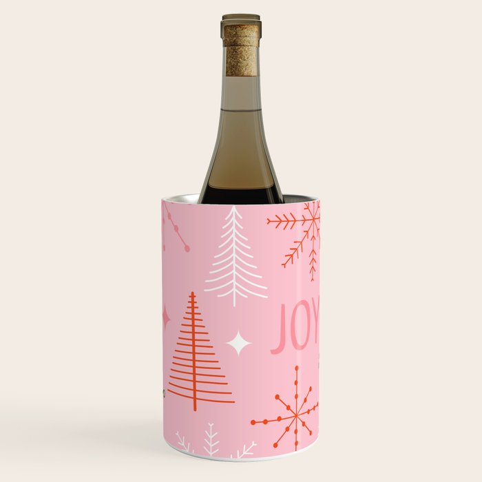 Mid-Century Christmas Peace Love Joy Pattern Pink Wine Chiller Gallery Image 3