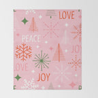 Mid-Century Christmas Peace Love Joy Pattern Pink Throw Blanket Gallery Image 2