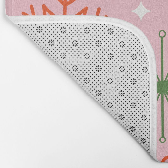 Mid-Century Christmas Peace Love Joy Pattern Pink Bath Mat Gallery Image 2