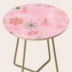 Mid-Century Christmas Peace Love Joy Pattern Pink Side Table Gallery Image 2