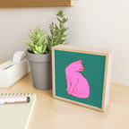 Pink Cat On Green Background Mini Art Print Gallery Image 2