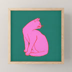 Pink Cat On Green Background Mini Art Print Gallery Image 1