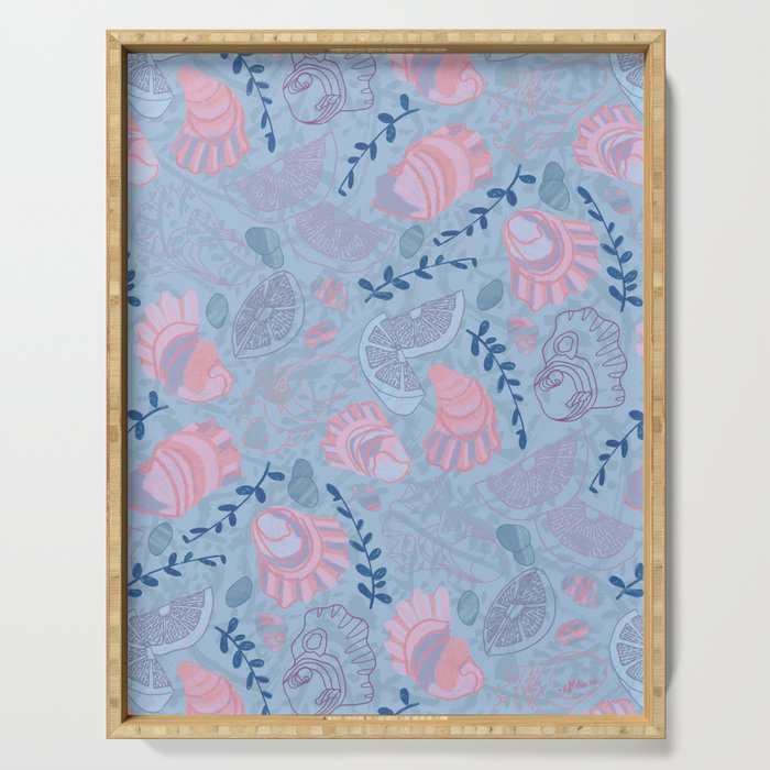 Coastal Oysters on the Beach in Sea Blue & Lavender Serving Tray Gallery Image 1