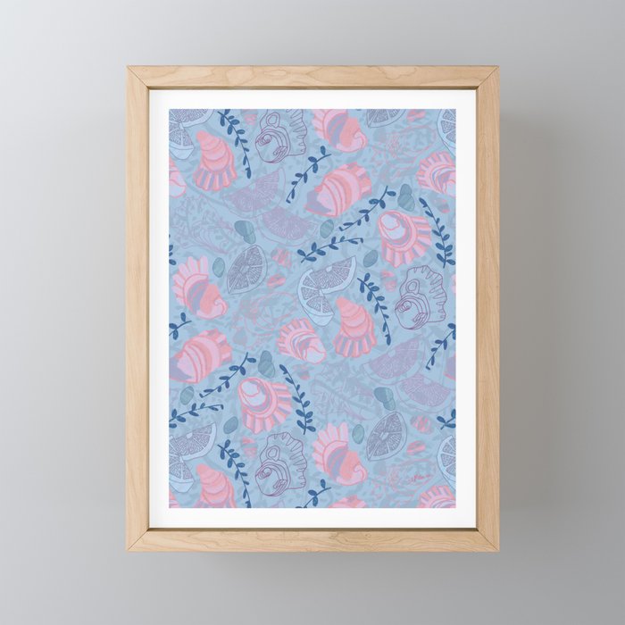 Coastal Oysters on the Beach in Sea Blue & Lavender Mini Art Print Gallery Image 1