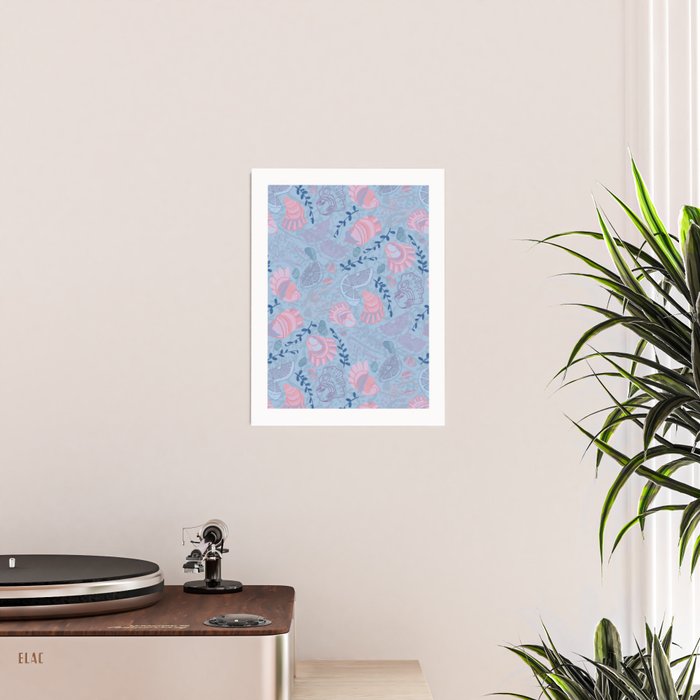 Coastal Oysters on the Beach in Sea Blue & Lavender Poster Gallery Image 2
