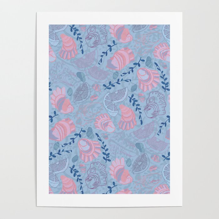 Coastal Oysters on the Beach in Sea Blue & Lavender Poster Gallery Image 4