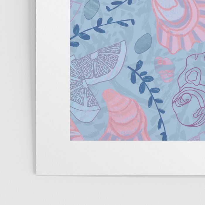 Coastal Oysters on the Beach in Sea Blue & Lavender Poster Gallery Image 3