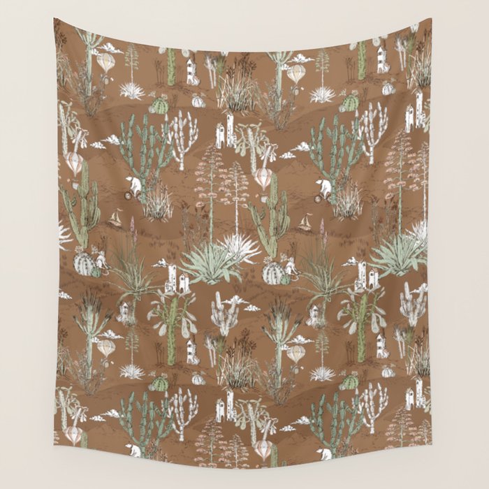 whimsical cactus earthy landscape Wall Tapestry Gallery Image 4
