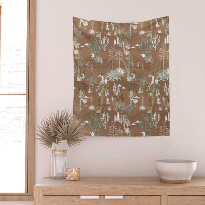 whimsical cactus earthy landscape Wall Tapestry Gallery Image 2
