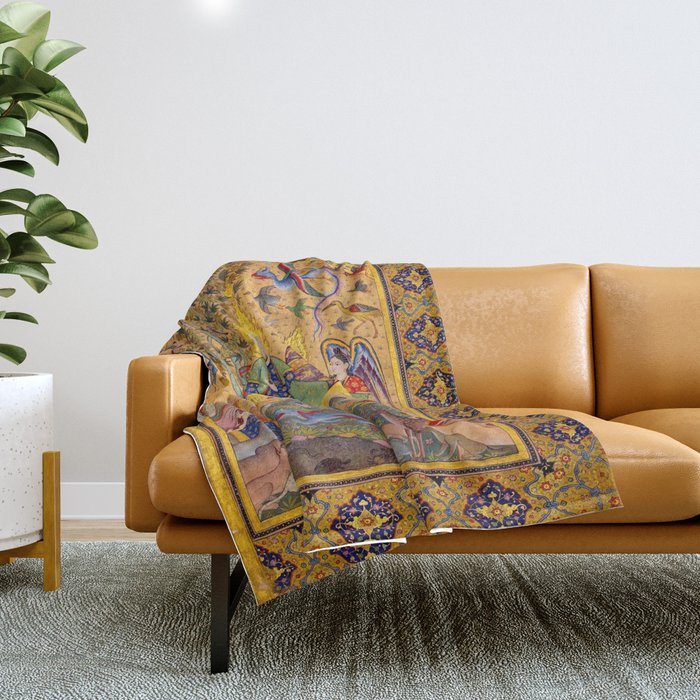  The beasts gathering before Solomon and Bilqis Islamic Antique Art Islamic Antique Art  Throw Blanket Gallery Image 1