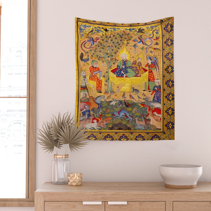  The beasts gathering before Solomon and Bilqis Islamic Antique Art Islamic Antique Art  Wall Tapestry Gallery Image 2