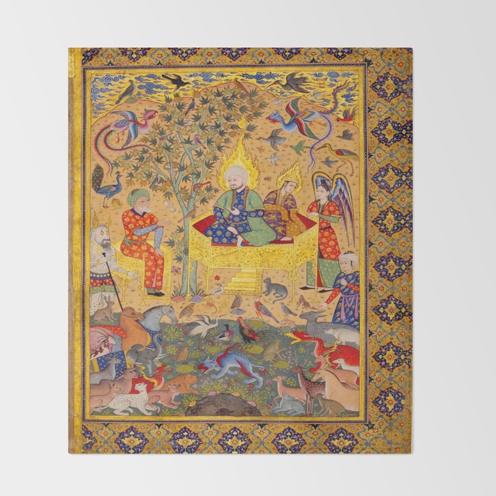  The beasts gathering before Solomon and Bilqis Islamic Antique Art Islamic Antique Art  Throw Blanket Gallery Image 2