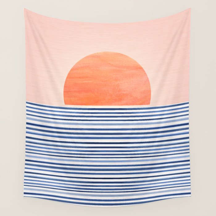 Summer Sunrise Minimal Abstract Landscape Wall Tapestry Gallery Image 1
