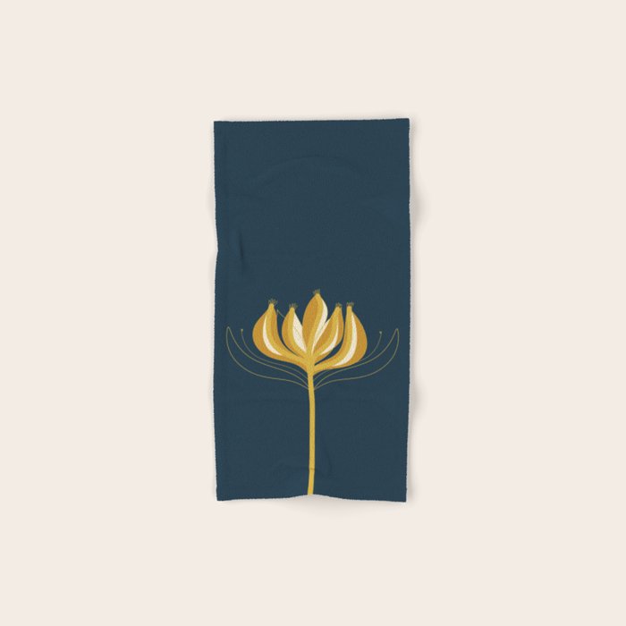  Fleur Exotique - Floral Minimalism in Mustard and Navy  Bath Towel Gallery Image 1