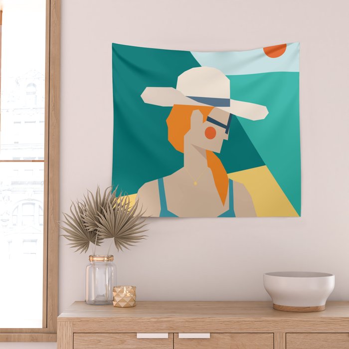 Lady at the beach in Italy Wall Tapestry Gallery Image 2