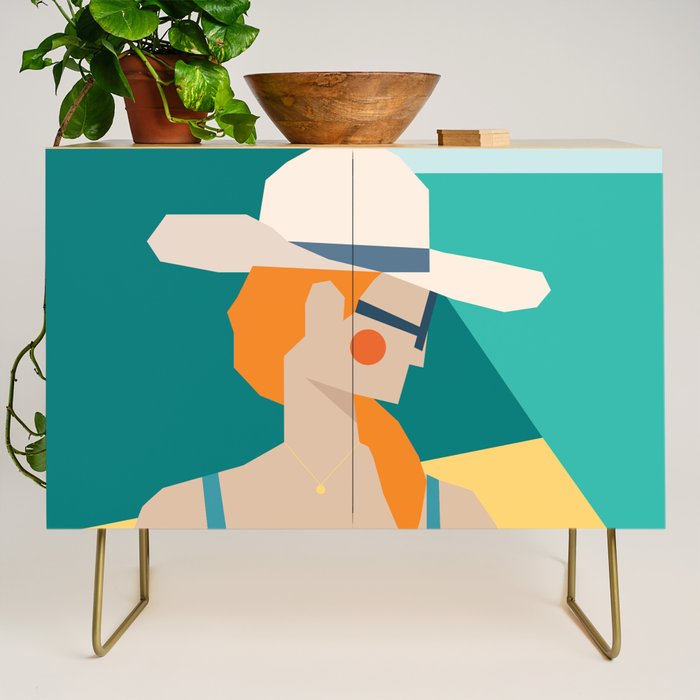 Lady at the beach in Italy Credenza Gallery Image 1