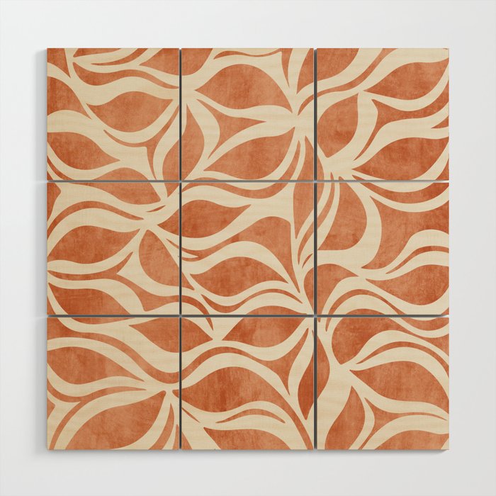 Terracotta Abstract Leaves Artwork Wood Wall Art Gallery Image 1