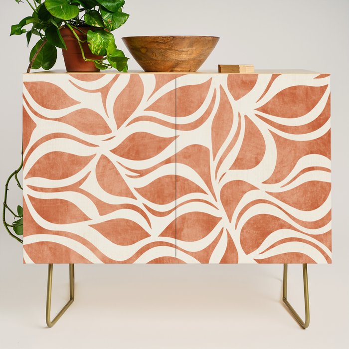 Terracotta Abstract Leaves Artwork Credenza Gallery Image 1