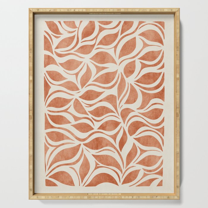 Terracotta Abstract Leaves Artwork Serving Tray Gallery Image 1