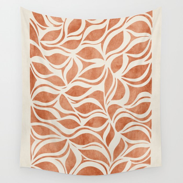 Terracotta Abstract Leaves Artwork Wall Tapestry Gallery Image 4