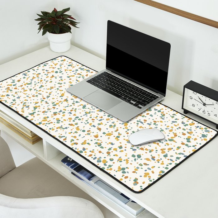 Festive Speckled Dot Pattern - Earthy Boho Green Orange Desk Mat Gallery Image 2