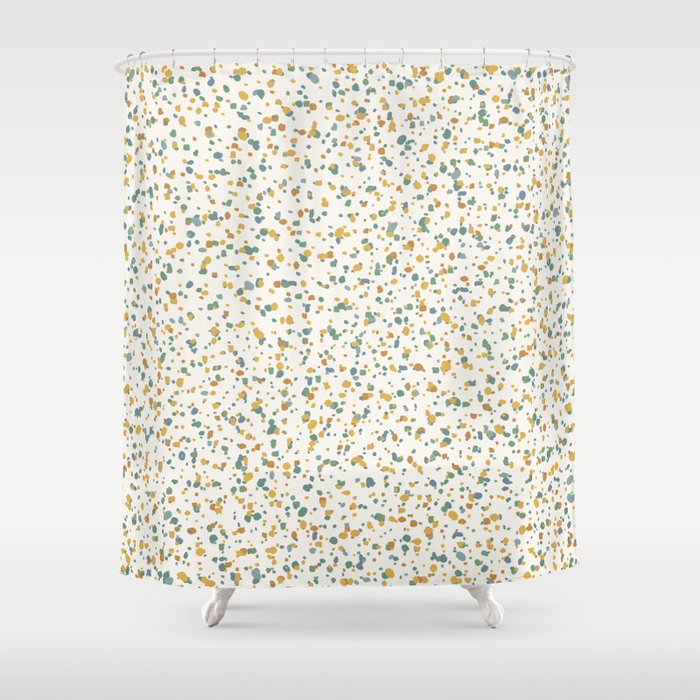 Festive Speckled Dot Pattern - Earthy Boho Green Orange Shower Curtain Gallery Image 1