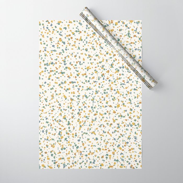 Festive Speckled Dot Pattern - Earthy Boho Green Orange Wrapping Paper Gallery Image 1