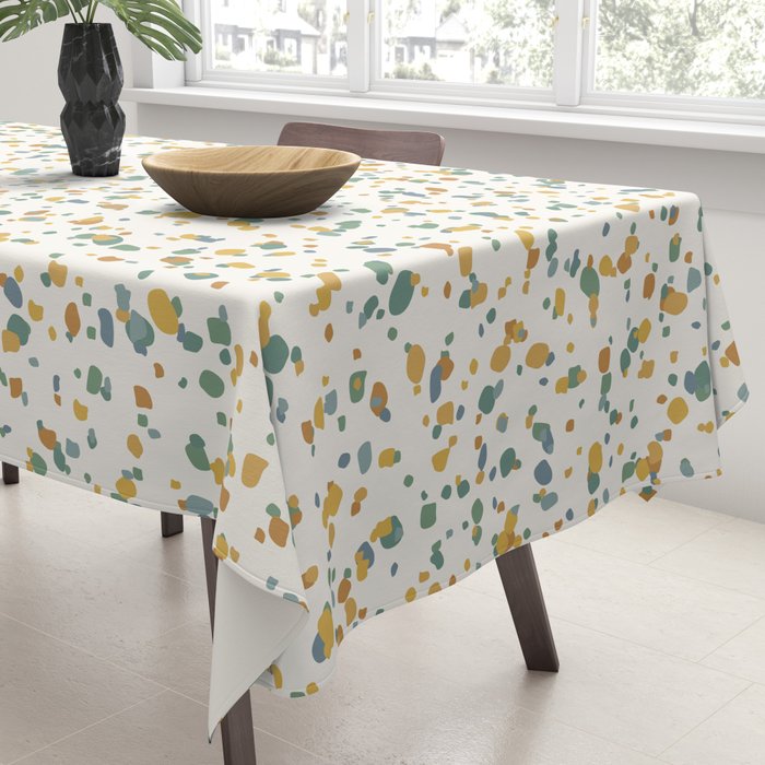 Festive Speckled Dot Pattern - Earthy Boho Green Orange Tablecloth Gallery Image 3