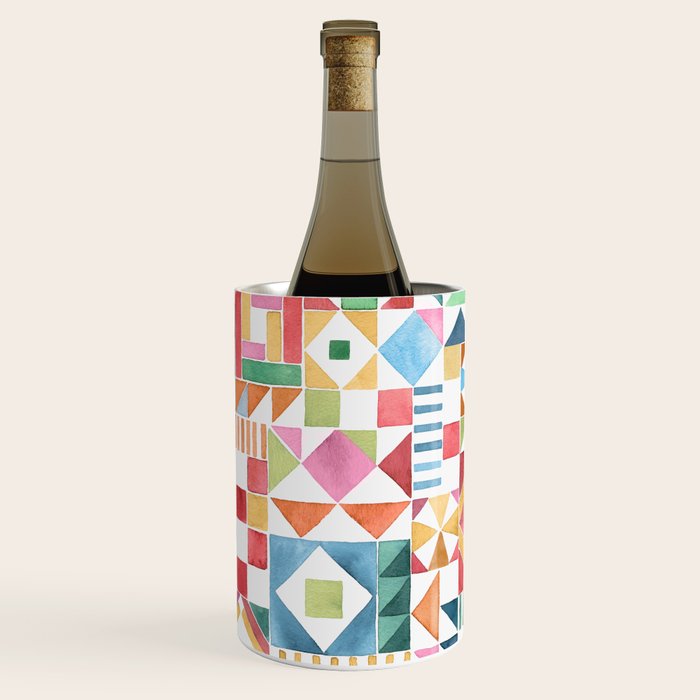 Christmas Geometric Patchwork Joy Watercolor Holiday Quilt Pattern Wine Chiller Gallery Image 2