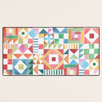 Christmas Geometric Patchwork Joy Watercolor Holiday Quilt Pattern Desk Mat Gallery Image 3
