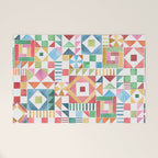 Christmas Geometric Patchwork Joy Watercolor Holiday Quilt Pattern Welcome Mat Gallery Image 1