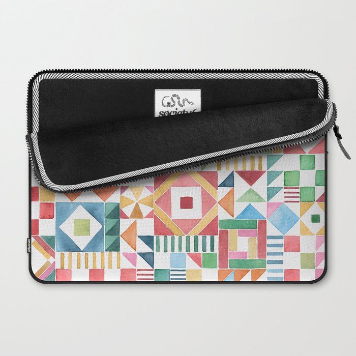 Christmas Geometric Patchwork Joy Watercolor Holiday Quilt Pattern Laptop Sleeve Gallery Image 2