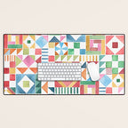 Christmas Geometric Patchwork Joy Watercolor Holiday Quilt Pattern Desk Mat Gallery Image 1
