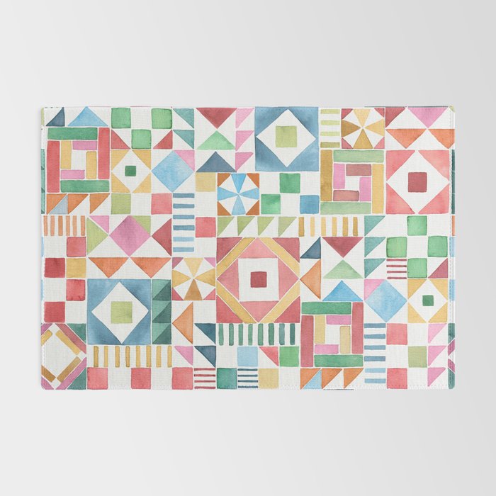 Christmas Geometric Patchwork Joy Watercolor Holiday Quilt Pattern Rug Gallery Image 2