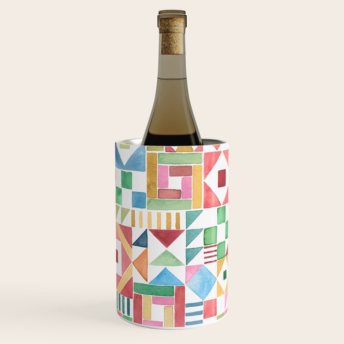 Christmas Geometric Patchwork Joy Watercolor Holiday Quilt Pattern Wine Chiller Gallery Image 3