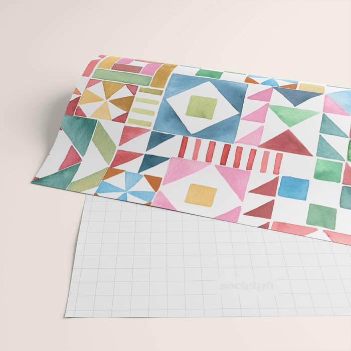 Christmas Geometric Patchwork Joy Watercolor Holiday Quilt Pattern Wrapping Paper Gallery Image 2