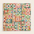 Christmas Geometric Patchwork Joy Watercolor Holiday Quilt Pattern Wood Wall Art Gallery Image 1