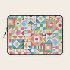 Christmas Geometric Patchwork Joy Watercolor Holiday Quilt Pattern Laptop Sleeve Gallery Image 1
