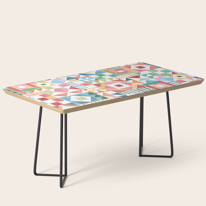 Christmas Geometric Patchwork Joy Watercolor Holiday Quilt Pattern Coffee Table Gallery Image 1