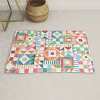Christmas Geometric Patchwork Joy Watercolor Holiday Quilt Pattern Rug Gallery Image 1