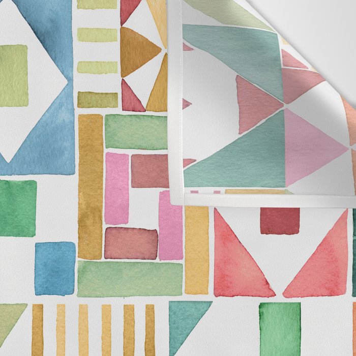 Christmas Geometric Patchwork Joy Watercolor Holiday Quilt Pattern Wall Tapestry Gallery Image 3
