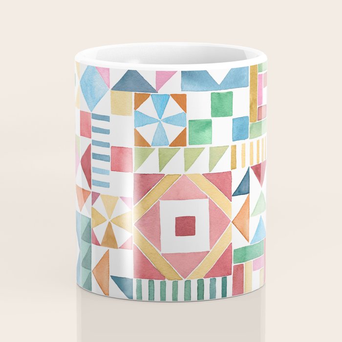 Christmas Geometric Patchwork Joy Watercolor Holiday Quilt Pattern Coffee Mug Gallery Image 4