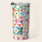 Christmas Geometric Patchwork Joy Watercolor Holiday Quilt Pattern Travel Mug Gallery Image 3