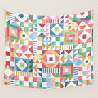 Christmas Geometric Patchwork Joy Watercolor Holiday Quilt Pattern Wall Tapestry Gallery Image 4